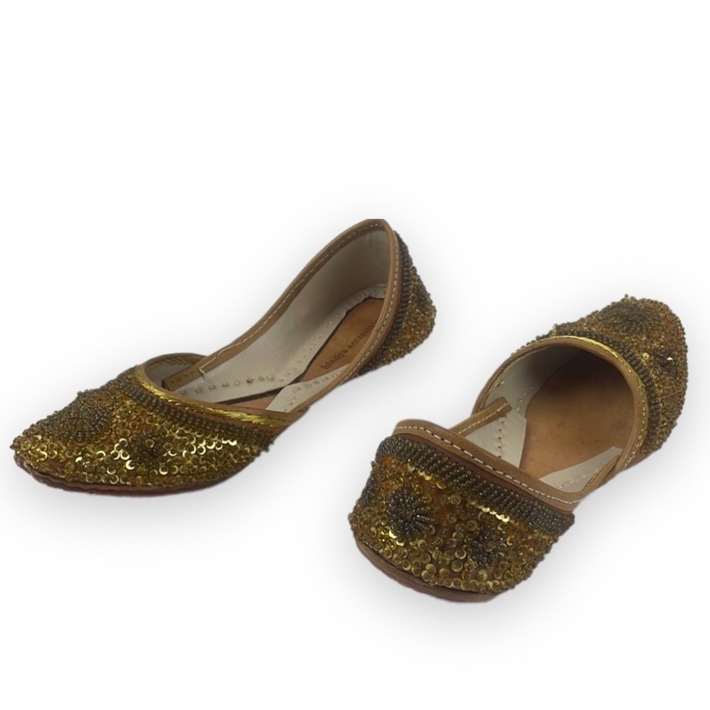 Blindya accessories gold sequins leather shoes Size 6 Red bottoms flats